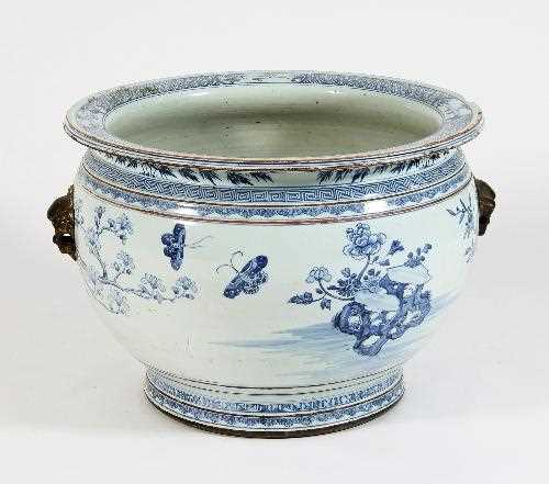 Lot 1089 - A Chinese blue and white fish bowl, Qing...