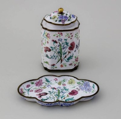 Lot 1197 - A Chinese enamelled tea caddy and tray,...