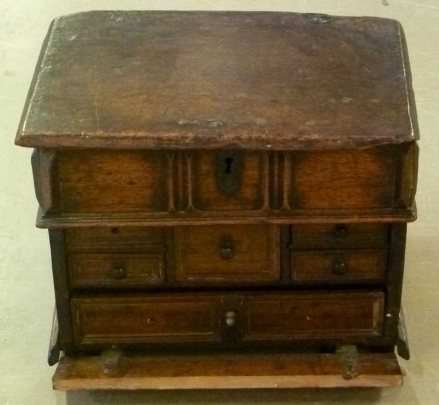Lot 260 - An 18th Century oak box-top spice chest, the...