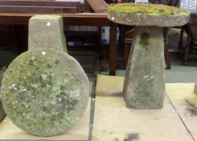 Lot 4 - A pair of staddle stones with flat circular...