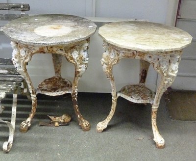 Lot 13 - A pair of cast iron public house tables on...