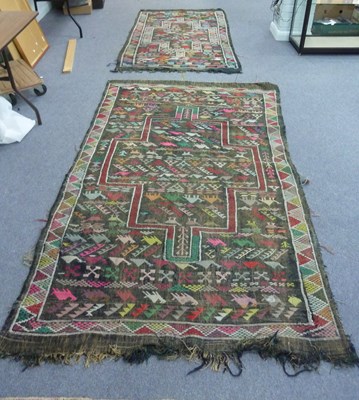 Lot 21 - Two kilim type rugs, both with multi coloured...