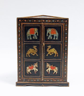 Lot 38 - An Indian corner cupboard with painted figures...