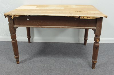 Lot 57 - A pine kitchen table on turned legs, 121cm long