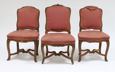 Lot 73 - A Louis XV beechwood side chair with floral...