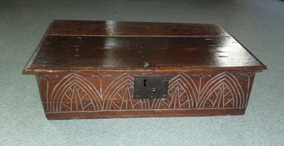 Lot 135 - A carved oak Bible box, 68cm wide