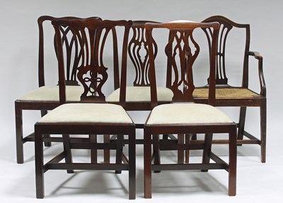 Lot 137 - Five mahogany single chairs with pierced...