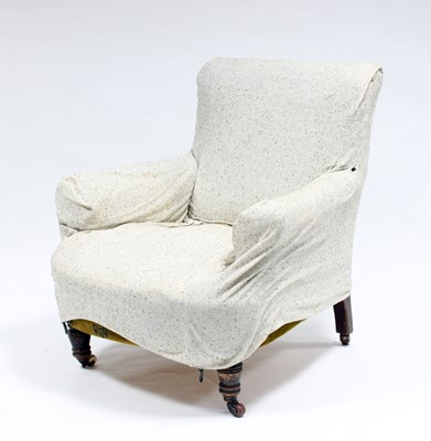 Lot 163 - An upholstered armchair, on turned front legs