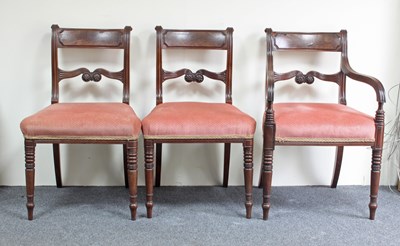 Lot 192 - Five Georgian mahogany dining chairs,...