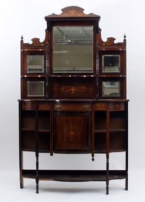 Lot 208 - An Edwardian walnut inlaid cabinet with mirror...