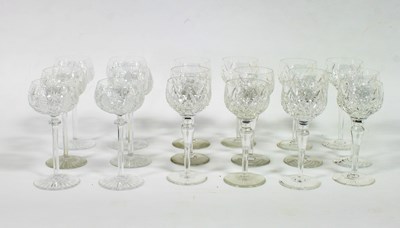 Lot 225 - Six cut glass white wine glasses on hexagonal...