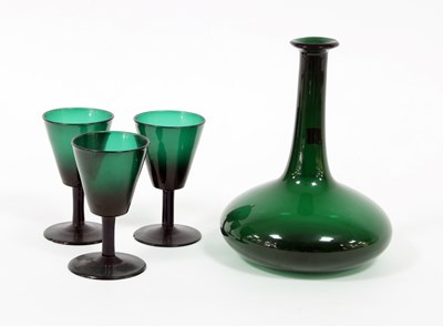 Lot 227 - An 18th Century green glass decanter and three...