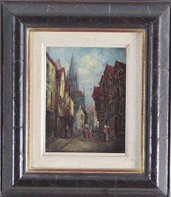 Lot 386 - S Colville/Street Scene/oil on panel, 16cm x...