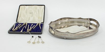 Lot 439 - A silver on copper oval tray with galleried...