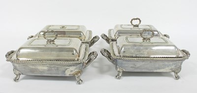 Lot 457 - A set of four silver plated entr?©e dishes,...