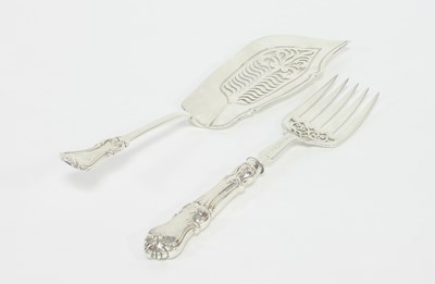 Lot 464 - A silver fish slice and fork, London 1865,...