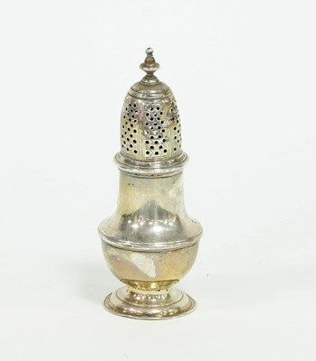 Lot 486 - A silver caster, London 1750, of baluster form,...