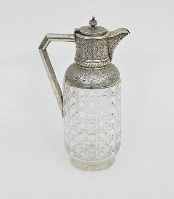 Lot 493 - A silver mounted cut glass claret jug, David &...