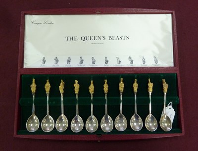 Lot 499 - A set of ten silver and silver gilt spoons,...