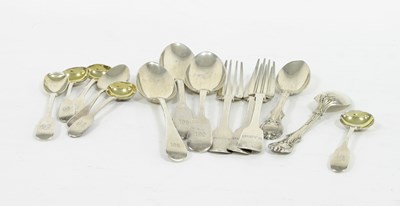 Lot 500 - Four silver salt spoons, three dessert spoons,...