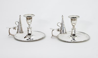 Lot 540 - A pair of George III silver chambersticks,...