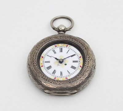 Lot 565 - A Swiss silver and enamel open faced pocket...