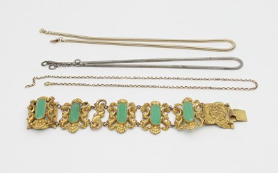 Lot 586 - A Victorian gilt and green glass bracelet, mid...