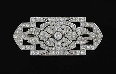 Lot 609 - An Art Deco diamond plaque brooch, of...