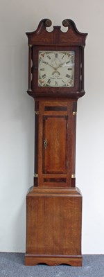 Lot 655 - An oak longcase clock, the square painted dial...