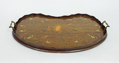 Lot 687 - An Edwardian inlaid kidney shaped tray with...