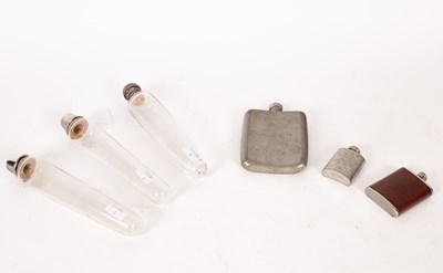 Lot 265 - Three glass hunting flasks and three hip flasks