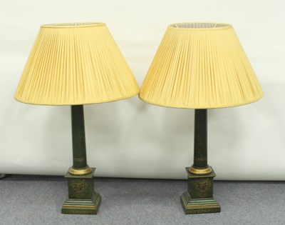 Lot 26 - A pair of wooden table lamps and shades