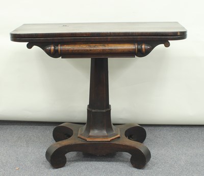 Lot 27 - A William IV rosewood card table, on central...