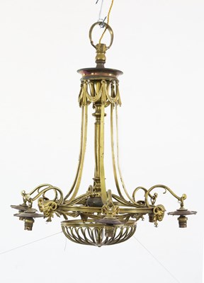 Lot 47 - A six-light gilt brass chandelier, with...