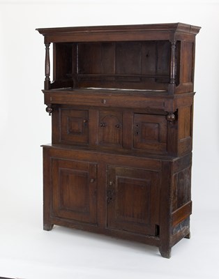 Lot 54 - A Welsh oak tridarn, circa 1700, the moulded...