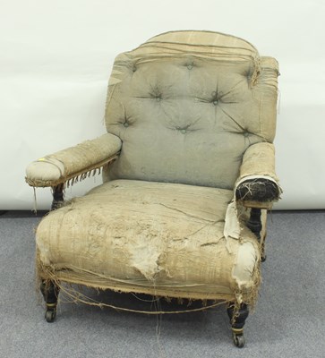 Lot 90 - A Victorian open armchair, on ebonised turned...