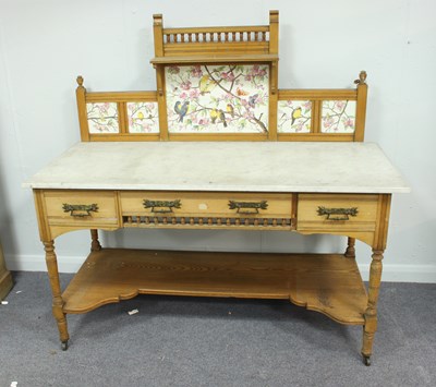 Lot 96 - An Aesthetic movement pitch pine washstand...