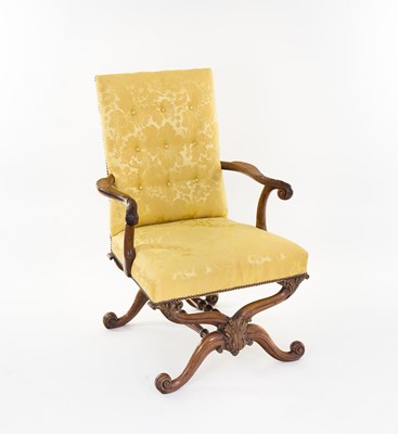 Lot 117 - A George I walnut and parcel gilt armchair in...