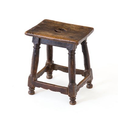 Lot 125 - A small 17th Century oak stool, the...