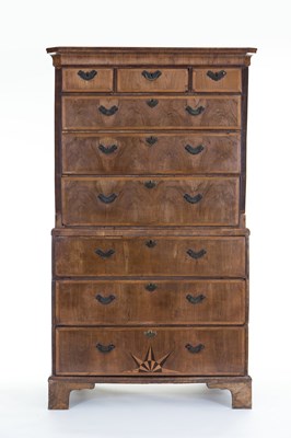 Lot 135 - A George I walnut and oak chest on chest, the...