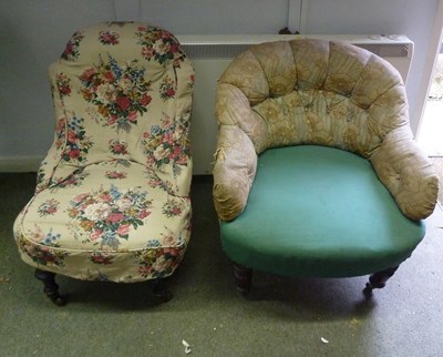 Lot 186 - A 19th Century button back tub shaped chair on...