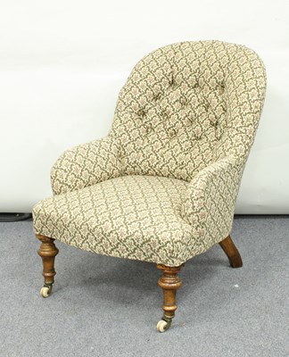 Lot 238 - A Victorian button back chair on turned front...