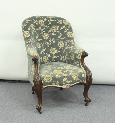 Lot 266 - A Victorian walnut armchair with deep buttoned...