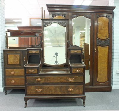 Lot 268 - An Edwardian walnut and mahogany bedroom suite...