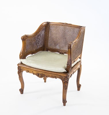 Lot 288 - A Louis XVI style cane back fauteuil chair on...