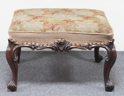 Lot 301 - A Victorian carved walnut framed stool with...