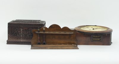 Lot 363 - A carved oak box, 30cm wide, a pipe rack and a...