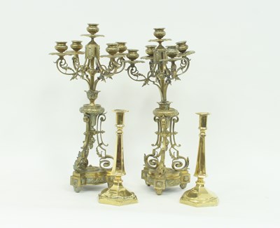 Lot 393 - A pair of late Victorian brass five-light...