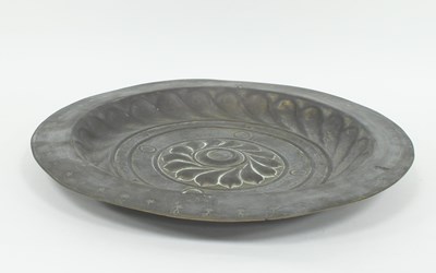 Lot 395 - A Nuremberg circular brass alms dish, 45cm...