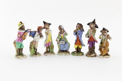 Lot 777 - A Meissen six-piece monkey band, 19th Century,...